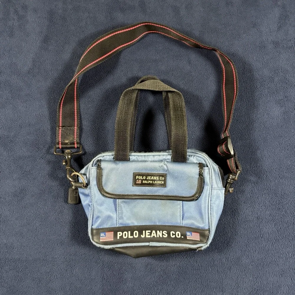Vtg Polo Jeans Co Ralph Lauren Mini Messenger Bag Blue Y2K Crossbody Utility